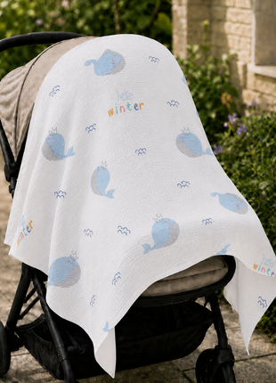 100% Cotton Muslin Baby Swaddle Blanket 110 x 110 cm Lightweight Breathable Soft Newborn Wrap Whale
