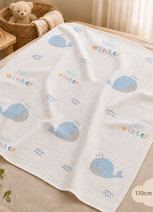 100% Cotton Muslin Baby Swaddle Blanket 110 x 110 cm Lightweight Breathable Soft Newborn Wrap Whale