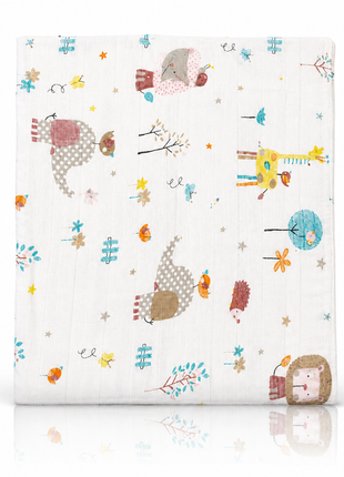 Cotton Muslin Swaddle Blanket, With Pastel Forest Friends Design