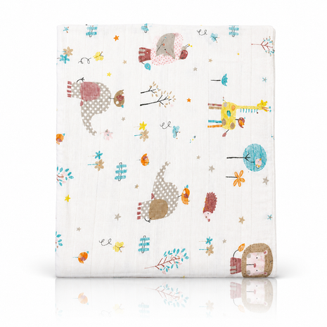 Cotton Muslin Swaddle Blanket, With Pastel Forest Friends Design