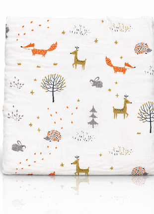Muslin Swaddle Blanket, With Woodland Animal Print