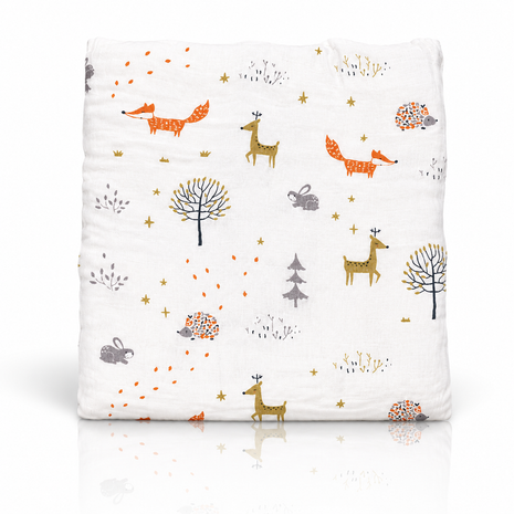 Muslin Swaddle Blanket, With Woodland Animal Print
