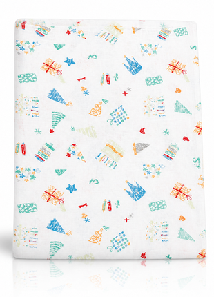 Cotton Muslin Swaddle Blanket, With Colourful Castle And Star Print