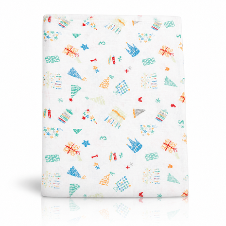 Cotton Muslin Swaddle Blanket, With Colourful Castle And Star Print