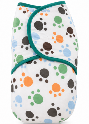100% Cotton Baby Swaddle with Hook-and-Loop (Velcro) Fastening Small/Medium 3.2–6.4 kg Soft Breathable Baby Wrap - Paws