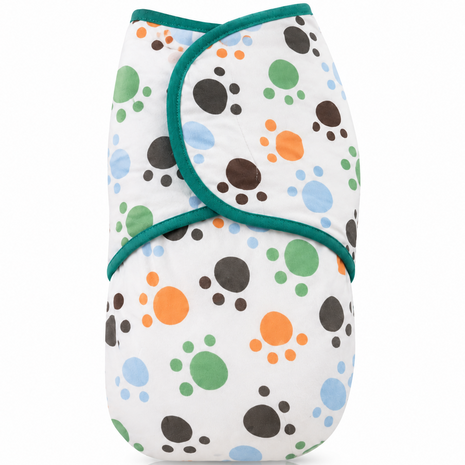 100% Cotton Baby Swaddle with Hook-and-Loop (Velcro) Fastening Small/Medium 3.2–6.4 kg Soft Breathable Baby Wrap - Paws