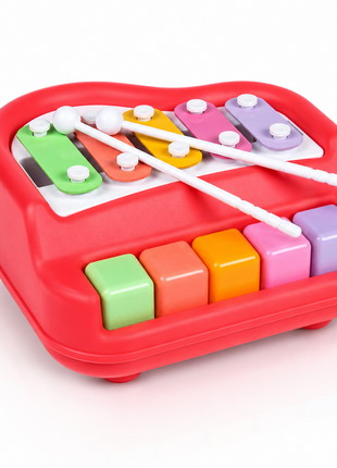 2‑in‑1  Pink Piano Xylophone Toy for Kids – 8‑Tone Musical Instrument with Drum Sticks