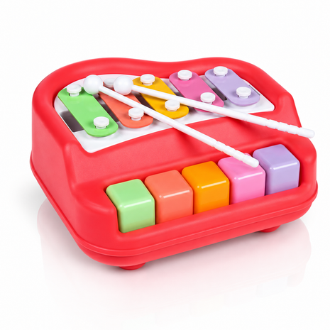 2‑in‑1  Pink Piano Xylophone Toy for Kids – 8‑Tone Musical Instrument with Drum Sticks