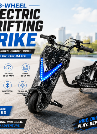 3-Wheel Electric Drifting Trike 36V 3.6Ah – ABS Body, Bluetooth Music, PU Wheels