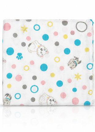 Cotton Muslin Swaddle Blanket, With Pastel Puppy Dots Print