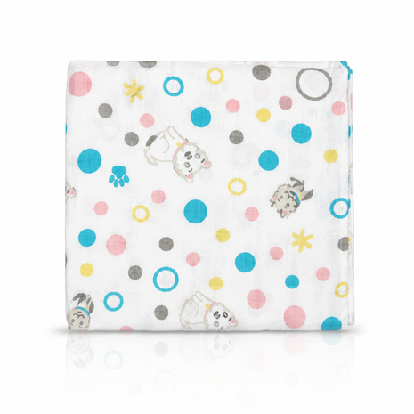 Cotton Muslin Swaddle Blanket, With Pastel Puppy Dots Print
