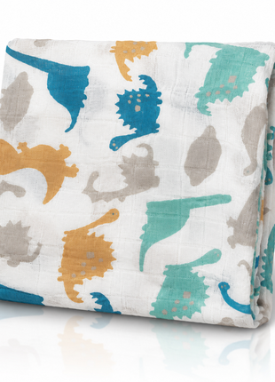 Cotton Muslin Baby Swaddle Blanket, Colourful Dino Adventure Print