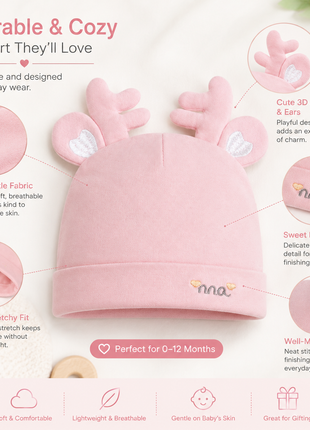 Cotton Baby Hat for 0–12 Months | Soft Lightweight Infant Cap with Ear Design | Boxed Gift Baby Beanie