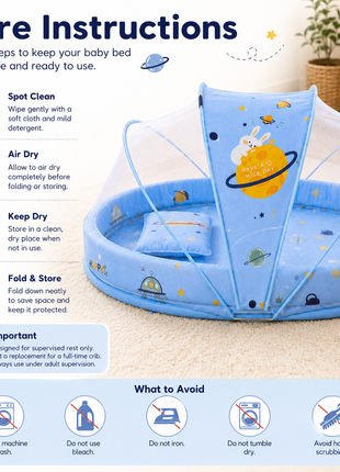 Baby Mosquito‑Net Bed 90 × 55 cm Padded Travel Mattress & Pillow – Cotton/Mesh Blend