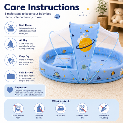 Baby Mosquito‑Net Bed 90 × 55 cm Padded Travel Mattress & Pillow – Cotton/Mesh Blend