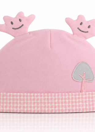 Newborn Cotton Bear Ear Baby Hat, Pink Tree Ear Infant Cap, Soft Warm Antistatic Beanie