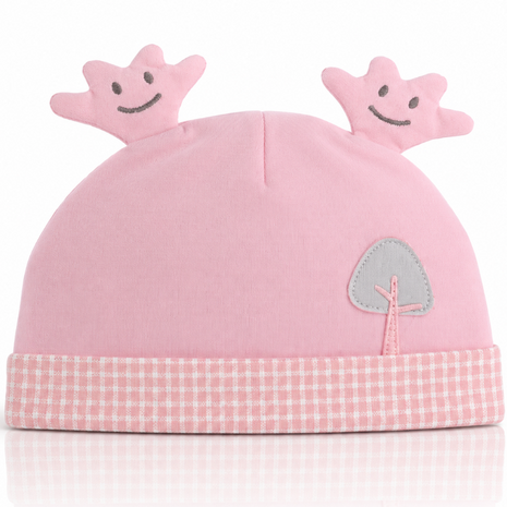 Newborn Cotton Bear Ear Baby Hat, Pink Tree Ear Infant Cap, Soft Warm Antistatic Beanie