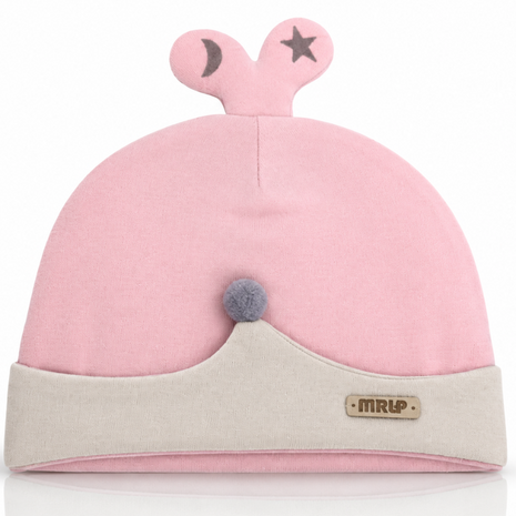 Newborn Cotton Bear Ear Baby Hat, Pink Star Ear Infant Cap, Soft Warm Antistatic Beanie