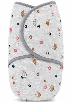 100% Cotton Baby Swaddle with Hook-and-Loop (Velcro) Fastening Small/Medium 3.2–6.4 kg Soft Breathable Baby Wrap -Grey