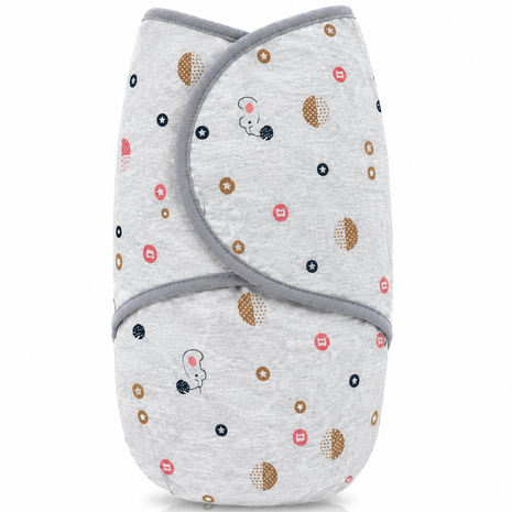 100% Cotton Baby Swaddle with Hook-and-Loop (Velcro) Fastening Small/Medium 3.2–6.4 kg Soft Breathable Baby Wrap -Grey