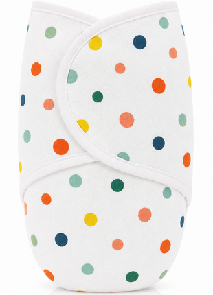 100% Cotton Baby Swaddle with Hook-and-Loop (Velcro) Fastening Small/Medium 3.2–6.4 kg Soft Breathable Baby Wrap - Polka Dot
