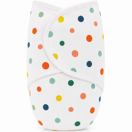 100% Cotton Baby Swaddle with Hook-and-Loop (Velcro) Fastening Small/Medium 3.2–6.4 kg Soft Breathable Baby Wrap - Polka Dot