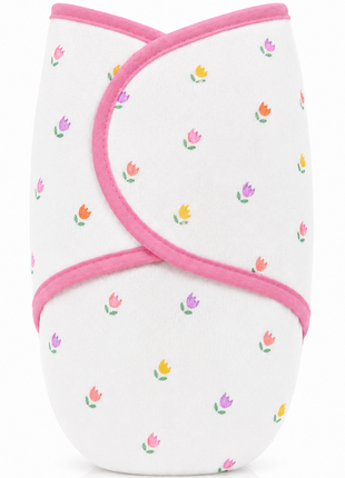 100% Cotton Baby Swaddle with Hook-and-Loop (Velcro) Fastening Small/Medium 3.2–6.4 kg Soft Breathable Baby Wrap - Flowers