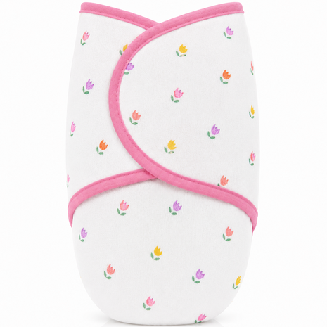 100% Cotton Baby Swaddle with Hook-and-Loop (Velcro) Fastening Small/Medium 3.2–6.4 kg Soft Breathable Baby Wrap - Flowers
