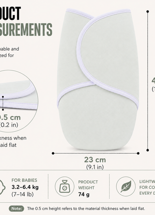 100% Cotton Baby Swaddle with Hook-and-Loop (Velcro) Fastening Small/Medium 3.2–6.4 kg Soft Breathable Baby Wrap -Mint