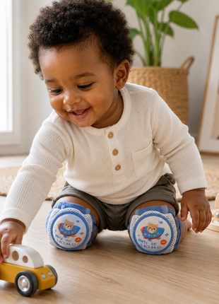 Baby Crawling Knee Pads – Soft Mesh Anti-Slip Cushioned Protectors – Breathable Cotton-Blend – Mixed Cartoon - Green