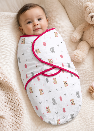 100% Cotton Baby Swaddle with Hook-and-Loop – Small/Medium (0–3 Months) – 2 Pack
