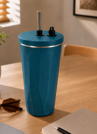 600ml Vacuum Insulated Stainless Steel Tumbler Cup with Lid & Reusable Straw- Blue
