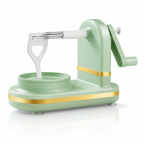Manual Fruit Peeler with Adaptive Blade, Hand Crank, Suction Base