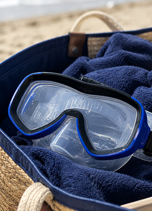 Youth Snorkel and Mask Set – Dual Lens Silicone Skirt – Adjustable Strap – Splash Guard Tube – Black and Blue