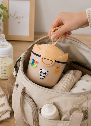 Portable Baby Formula Powder Container with Carry Hook, Spoon, Leveler, Travel Storage- Beige