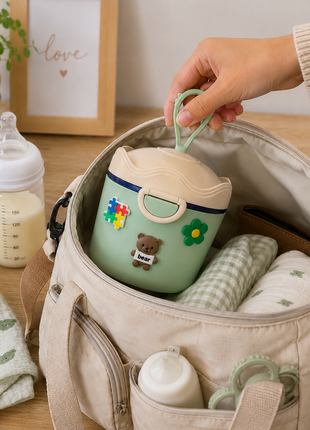 Portable Baby Formula Powder Container with Carry Hook, Spoon, Leveler, Travel Storage- Green