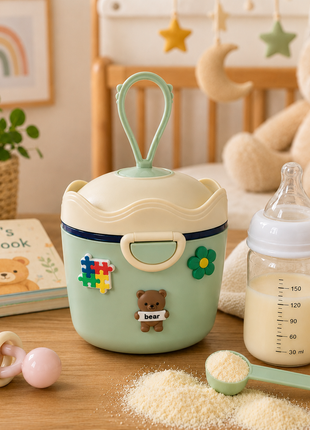 Portable Baby Formula Powder Container with Carry Hook, Spoon, Leveler, Travel Storage- Green