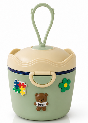 Portable Baby Formula Powder Container with Carry Hook, Spoon, Leveler, Travel Storage- Green