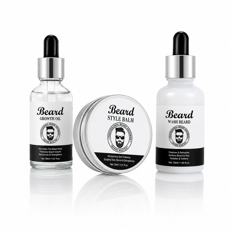 Beard Grooming Kit for Men – 3-Piece Beard Care Set with Shampoo, Growth Oil & Balm