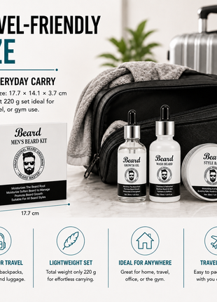Beard Grooming Kit for Men – 3-Piece Beard Care Set with Shampoo, Growth Oil & Balm