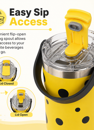 Insulated Tumbler Cup with Handle Lid, Yellow