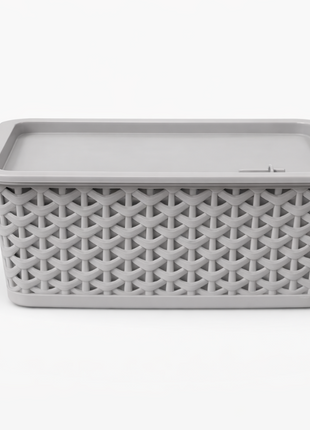 Plastic Storage Basket with Lid – Grey PP Organizer Bin – Large