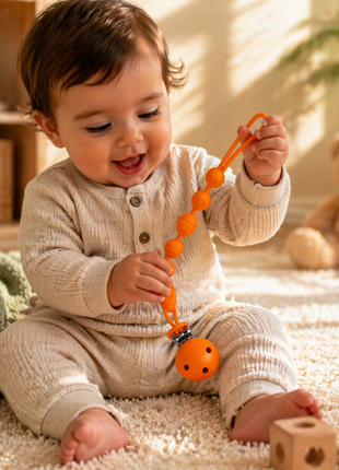 Silicone Pacifier Clip with Wooden Clip,Lightweight Baby Holder for Pacifiers & Teething Toys
