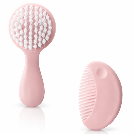 Baby Hair Brush & Comb Set –Soft Imitation Wool Bristles – Cradle Cap Scalp Massager