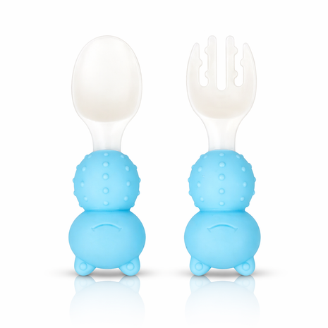 Baby Spoon and Fork Set 9.2cm – Silicone Handle + Smooth PP Head – With Storage Case