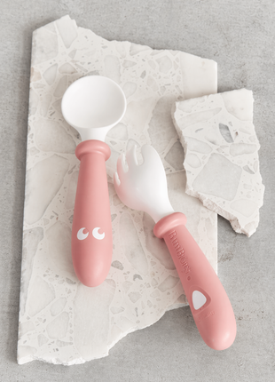 Baby Spoon and Fork Set – BPA-Free Plastic – Easy-Grip Self-Feeding Cutlery