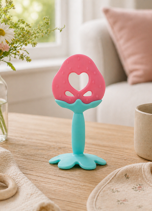 Fruit-Shaped Silicone Baby Teether for 3–12 Months – BPA-Free Soft Gum Toy Strawberry