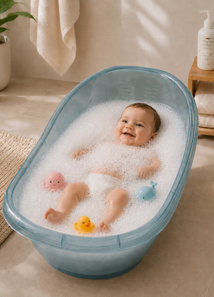 Portable Infant Bath Tub Anti-Slip BPA-Free Plastic Baby Bathing Basin for Home Bathroom Newborn & Toddler Blue