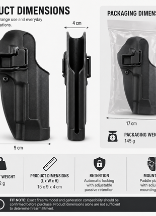 Polymer Paddle Holster with Auto-Lock Retention & Adjustable Passive Retention