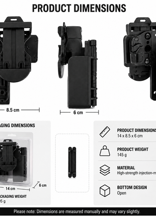 Glock 19 / 23 Quick Carry Tactical Holster Right Hand, Condition 3 Active Retention, Adjustable Cant & Height, Polymer